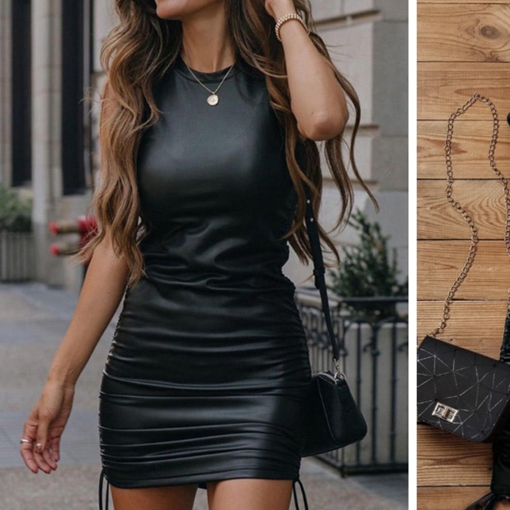 Bellelily faux leather black mini dress M